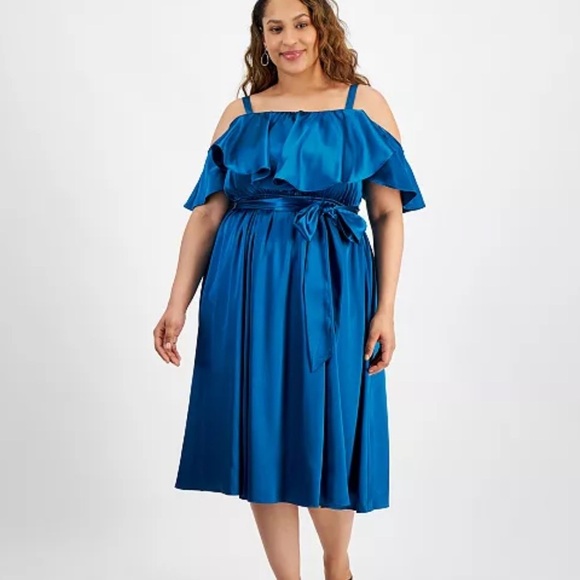 City Studios
Plus Size Ruffled Square-Neck Cold-Shoulder Midi Dress - Picture 1 of 5